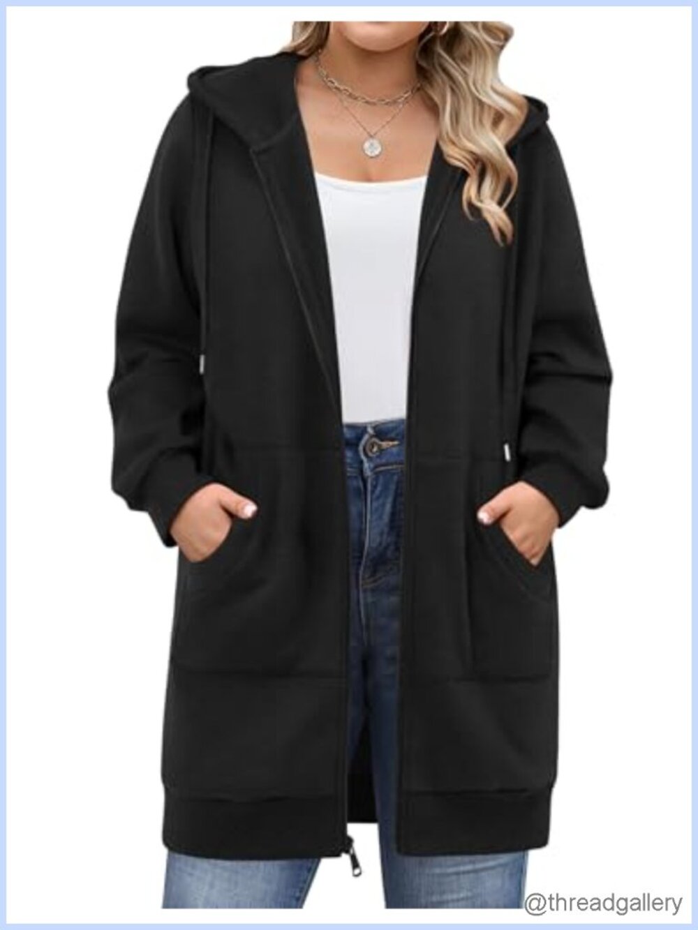 Plus Size Zip Up Hoodie Long Sleeve Fleece Sweatshirt Pockets